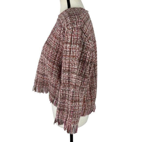 Zara Pink Tweed Crop Top Women's Large Fringe NWOT - Picture 4 of 12